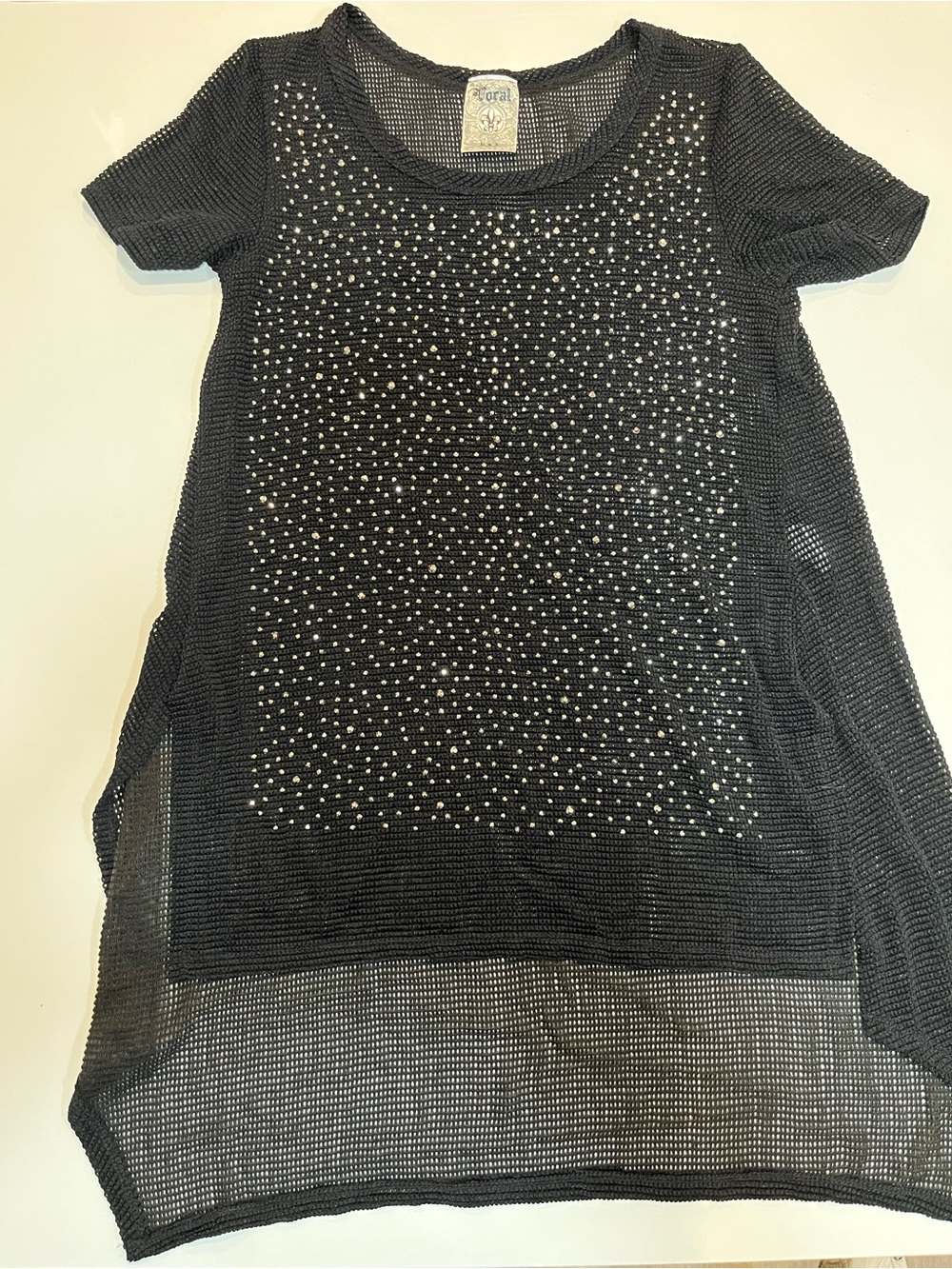 Vocal USA Black Mesh Rhinestone Hi-Low Tunic Top
